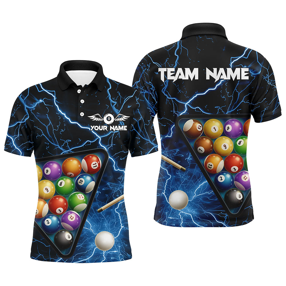 Personalized Blue Striking Thunder Lightning Billiard Shirt For Men Billiard Balls Pool Team Jersey TDM3221