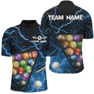 Personalized Blue Striking Thunder Lightning Billiard Shirt For Men Billiard Balls Pool Team Jersey TDM3221