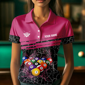 Personalized Pink Pool Balls Crack Pattern Women Billiard Shirts Custom Billiard Jerseys For Team TDM3420