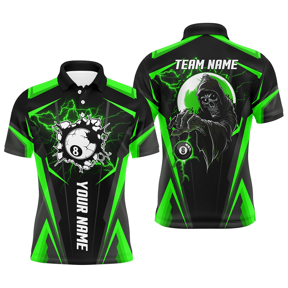 Personalized Green Billiard Grim Reaper Men Polo Shirts, Custom Team League Billiard Jerseys Shirts TDM1112