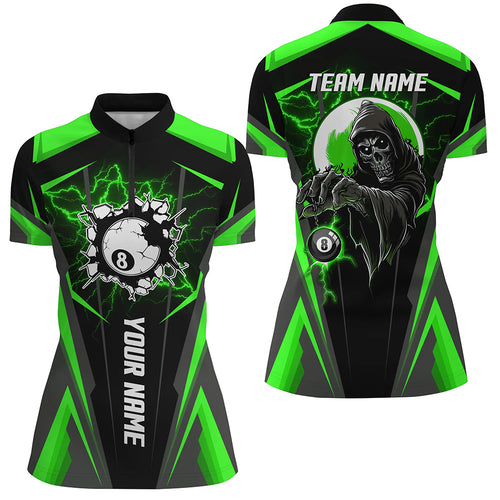 Green Billiard Grim Reaper Women Quarter-Zip Shirts Customized Team League Billiard Jerseys TDM1112