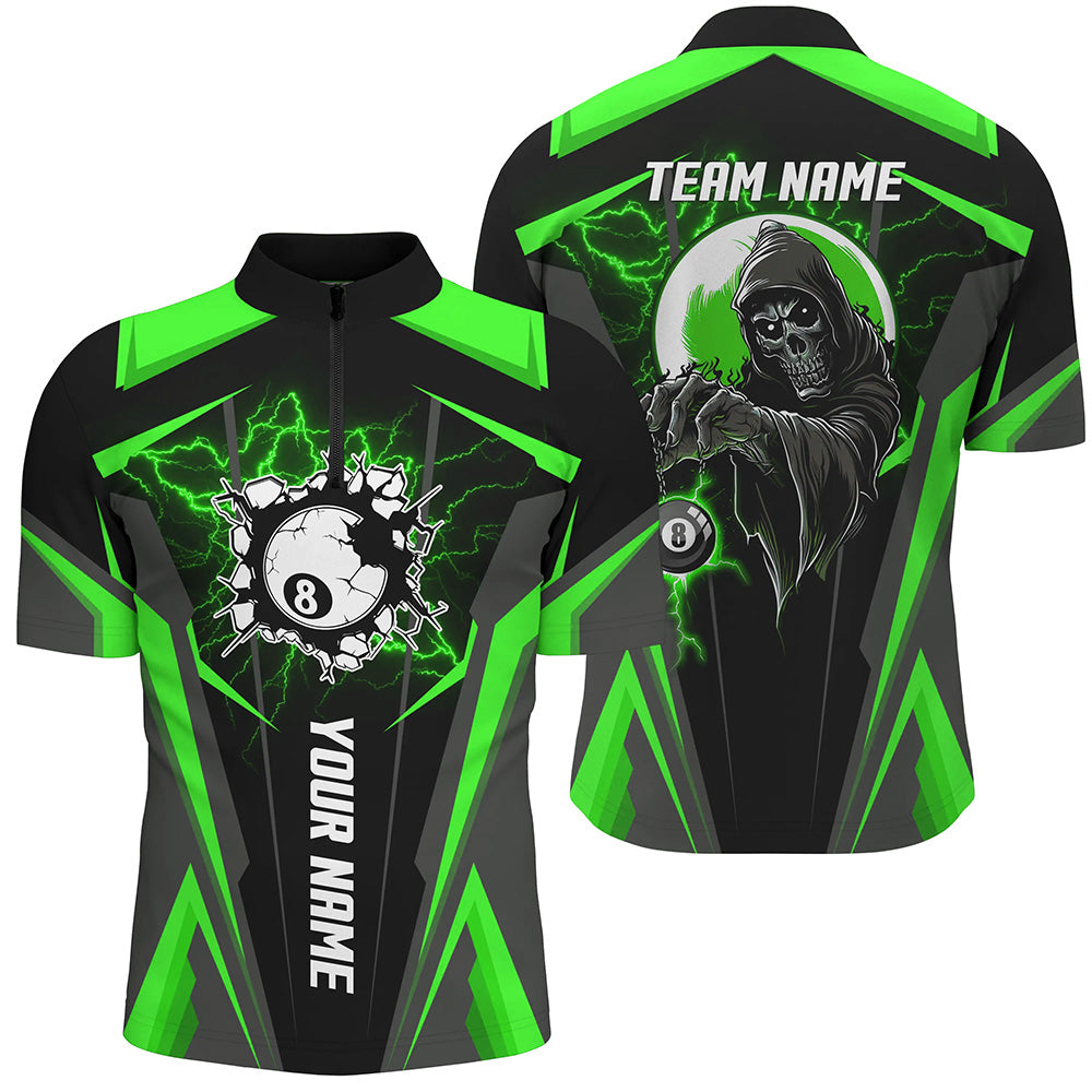 Green Billiard Grim Reaper Men Quarter-Zip Shirts Customized Team League Billiard Jerseys TDM1112