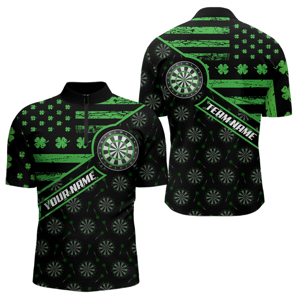 Green Shamrock Retro US Flag Patriotic Darts Shirts For Men Custom St Patrick Day Darts Jerseys TDM3560