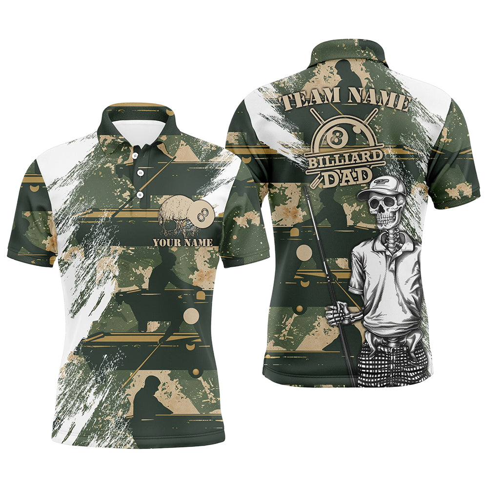 Grunge Camo Skull Pool Player Billiard Shirts For Men Custom Funny Father's Day Billiard Shirts TDM1613