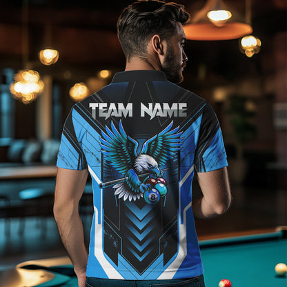 Personalized Funny Eagle Billiard Shirts For Men Custom Name Blue Billiard Balls Sports Jerseys TDM2223