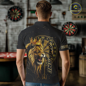 Black And Golden Funny Lion Crown Darts Shirt For Men Custom Darts League Jersey Polo & 1/4 Zip TDM5000