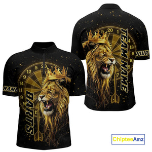Black And Golden Funny Lion Crown Darts Shirt For Men Custom Darts League Jersey Polo & 1/4 Zip TDM5000