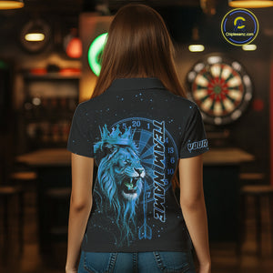 Black And Blue Funny Lion Crown Darts Shirt For Women Custom Darts League Jersey Polo & 1/4 Zip TDM5001