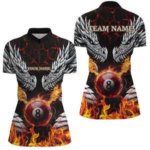 Personalized Twin Dragons Fire Flame 8 Ball Pool Women Billiard Shirts Team League Billiard Jerseys TDM3230