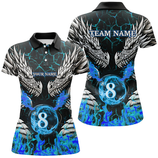 Personalized Dragon Blue Flaming 8 Ball Pool Women Billiard Shirt Team League Billiard Jerseys TDM3231