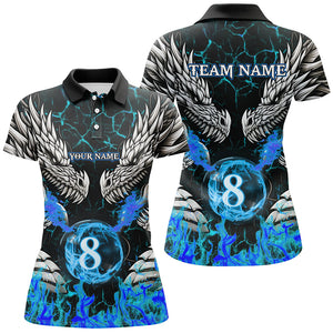 Personalized Twin Dragons Blue Flaming 8 Ball Pool Women Billiard Shirt Team League Billiard Jerseys TDM3231