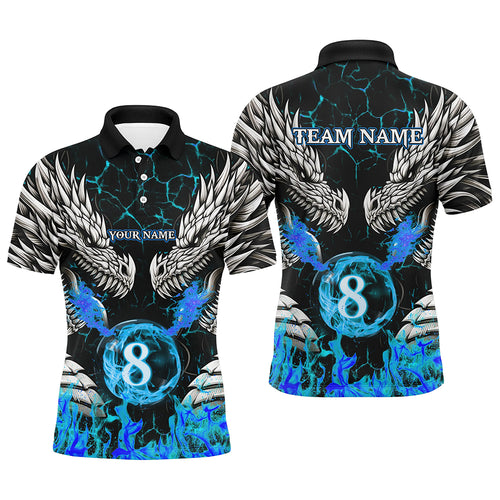 Personalized Twin Dragons Blue Flaming 8 Ball Pool Men Billiard Shirt Team League Billiard Jerseys TDM3231