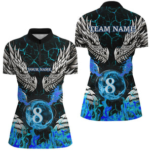 Personalized Twin Dragons Blue Flaming 8 Ball Pool Women Billiard Shirt Team League Billiard Jerseys TDM3231