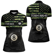 Load image into Gallery viewer, Customized Retro 8 Ball Pool Green Camo US Flag Billiard Shirts For Women, Patriotic Billiard Jerseys TDM3566