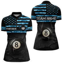 Load image into Gallery viewer, Customized Retro 8 Ball Pool Blue Camo US Flag Billiard Shirts For Women, Patriotic Billiard Jersey TDM3567