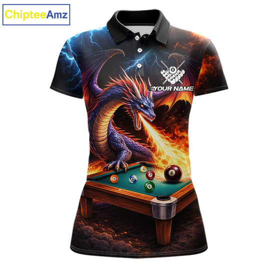 Personalized Dragon Billiard Fire 8 Ball Pool Shirt For Women, Billiard Team Jersey Polo & 1/4 Zip TDM6333