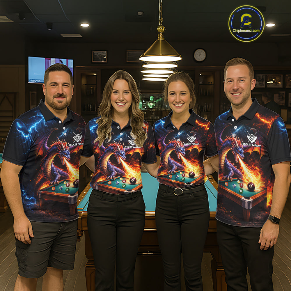 Personalized Dragon Billiard Fire 8 Ball Pool Shirt For Men, Billiard Team Jersey Polo & 1/4 Zip TDM6333