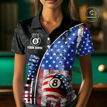 Load image into Gallery viewer, American Flag 8 Ball Smoke Billiard Shirts For Women Custom Patriotic Pool Team Jerseys TDM3997