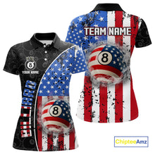 Load image into Gallery viewer, American Flag 8 Ball Smoke Billiard Shirts For Women Custom Patriotic Pool Team Jerseys TDM3997