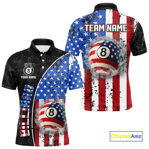 American Flag 8 Ball Smoke Billiard Shirts For Men Custom Patriotic Pool Team Jerseys TDM3997