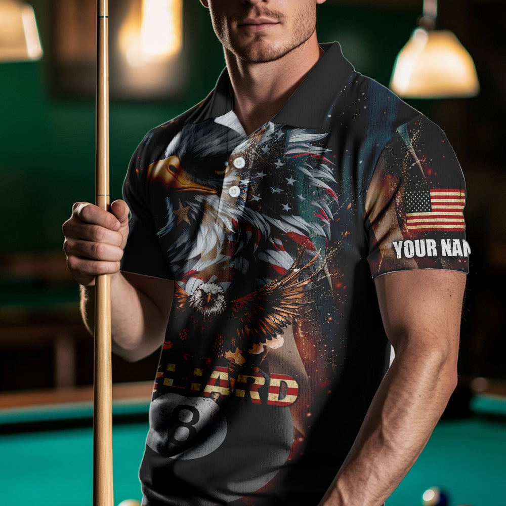 American Flag Billiard 8 Ball Pool Custom Eagle Billiard Shirt For Men, Patriotic Billiard Jersey TDM1827