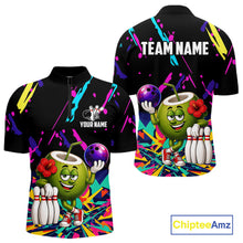 Load image into Gallery viewer, Colorful coconut bowling quarter zip shirt for men designed for league tournaments and team events.
