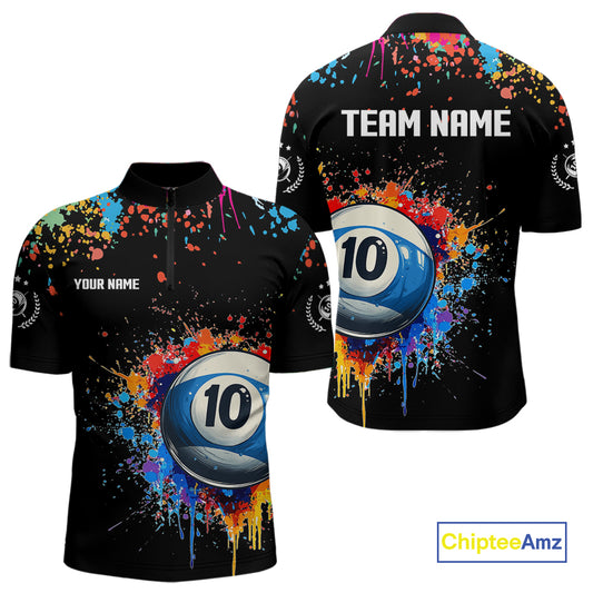 Funny 10 Ball Pool Colorful Paint Splash Custom Billiard Shirt For Men, Billiard Team Jerseys TDM4346