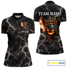 Load image into Gallery viewer, Personalized crown bowling ball lightning bowling team jersey quarter zip shirt for women featuring bold lightning bowling ball artwork, premium custom bowling league apparel.
