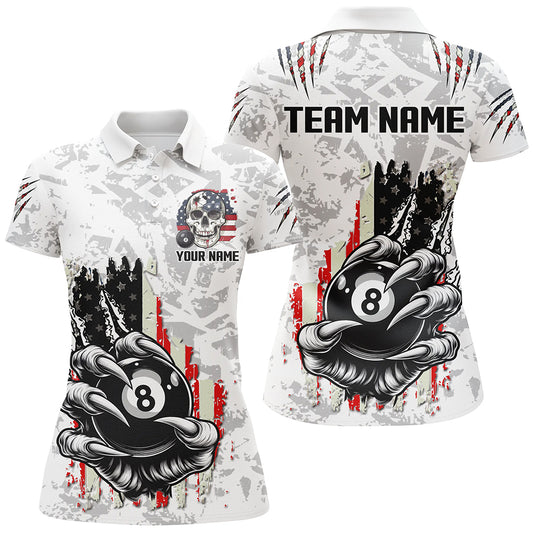 Funny Claw Tearing US Flag 8 Ball Pool Custom Billiard Shirts For Women, Patriotic Billiard Jerseys TDM2229