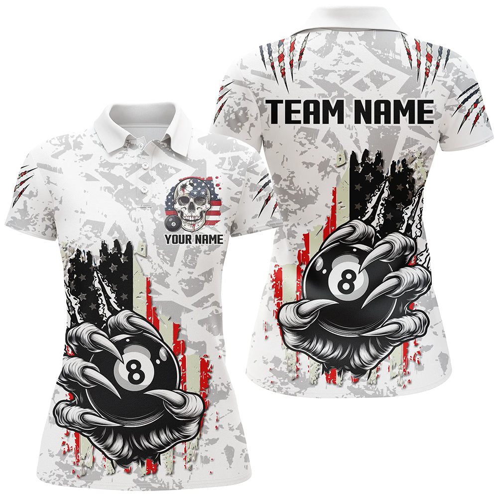 Funny Claw Tearing US Flag 8 Ball Pool Custom Billiard Shirts For Women, Patriotic Billiard Jerseys TDM2229
