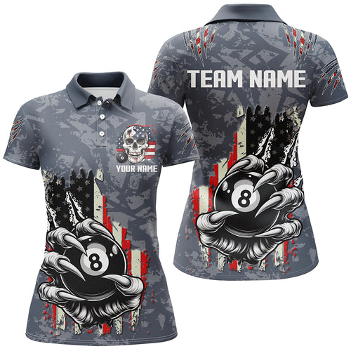 Funny Claw Tearing US Flag 8 Ball Pool Custom Billiard Shirts For Women, Patriotic Billiard Jerseys TDM2230