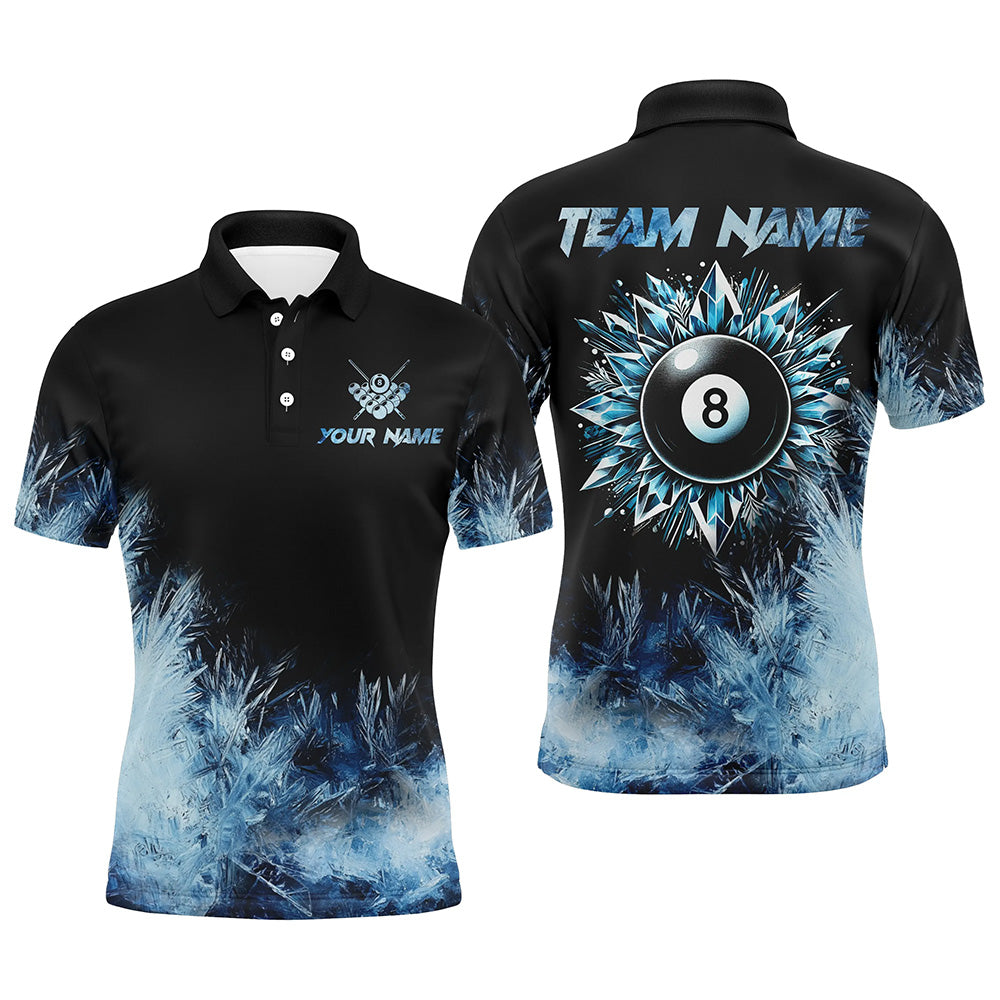 Personalized Blue Icy 8 Ball Pool Custom Billiard Shirts For Men, Billiard 8 Ball Jerseys Apparel TDM2232