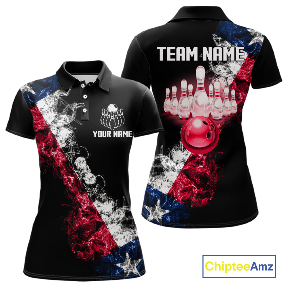 Personalized Smoke Texas Flag Bowling Shirts For Women Custom Patriotic Bowling League Team Jersey TDM7259