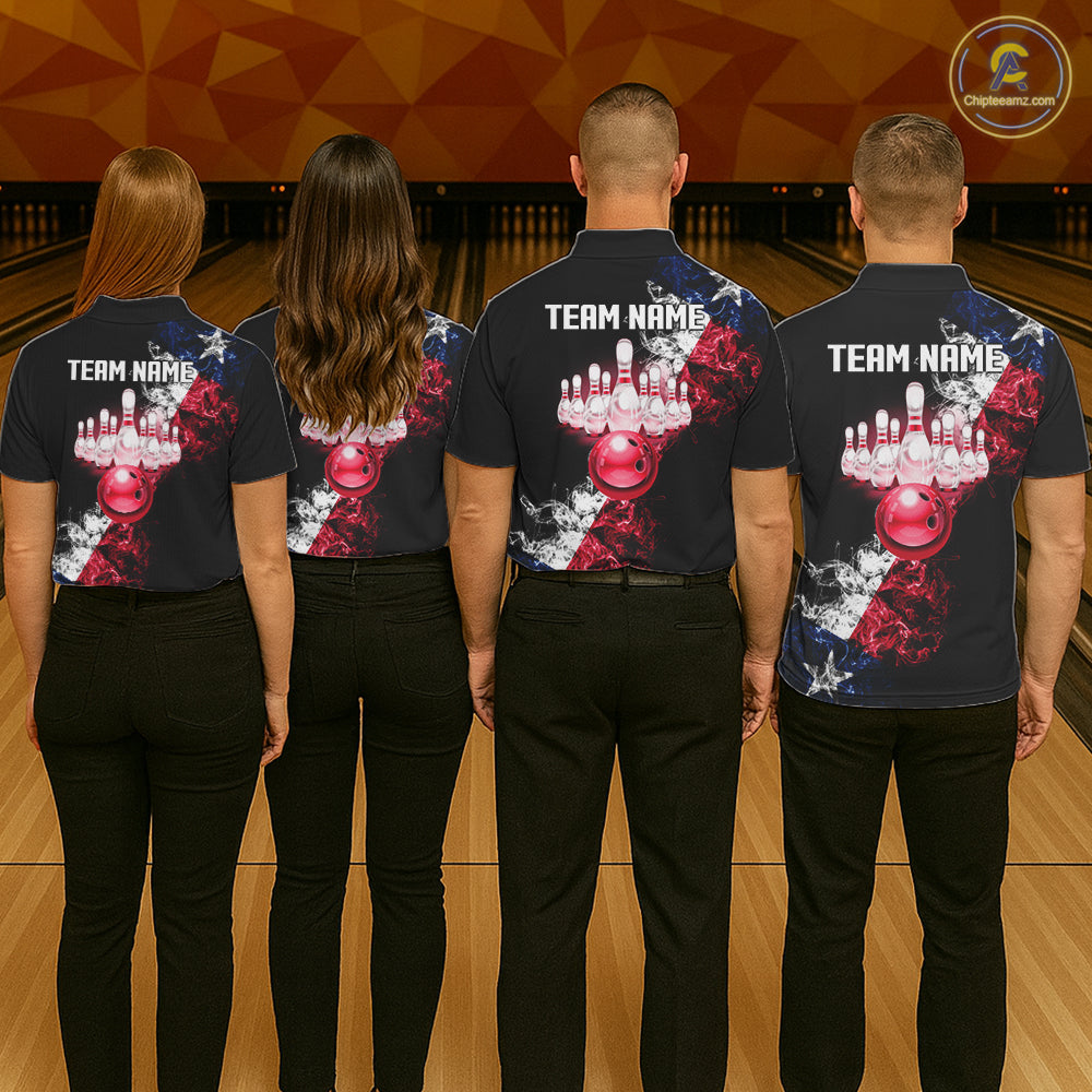 Personalized Smoke Texas Flag Bowling Shirts For Women Custom Patriotic Bowling League Team Jersey TDM7259