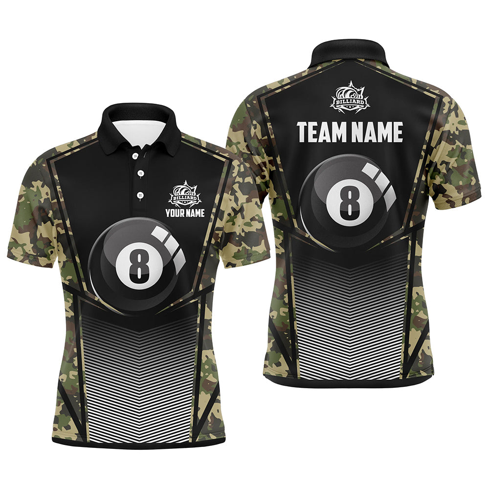 Personalized Green Camo Billiards 8 Ball Pool Men Polo Shirts Custom Unique Billiard Jerseys Attire TDM1244