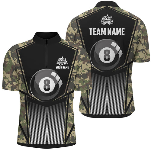 Green Camo Billiard 8 Ball Pool Men Quarter-Zip Shirt Custom Unique Billiard Jerseys Attire TDM1244