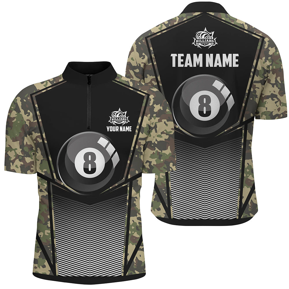 Green Camo Billiard 8 Ball Pool Men Quarter-Zip Shirt Custom Unique Billiard Jerseys Attire TDM1244