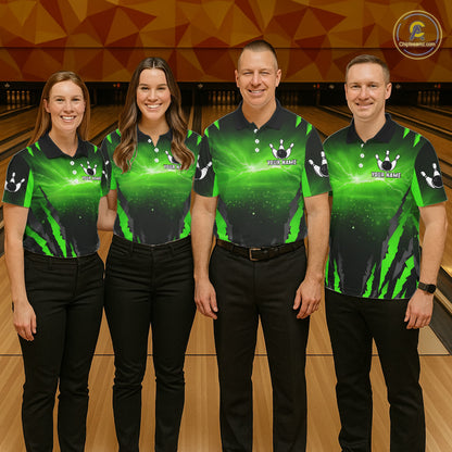 Green Thunder Lightning Cobra Snake Bowling Shirts For Women Custom Bowling Jersey Polo & 1/4 Zip TDM6084