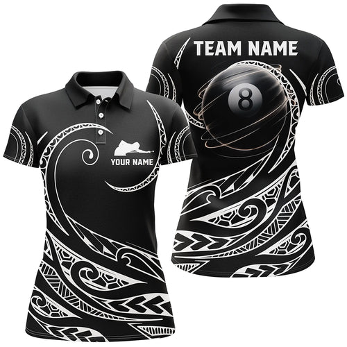 Personalized Black White 8 Ball Pool Tribal Pattern Women Polo Shirts Custom 3D Billiard Pool Jersey TDM1454