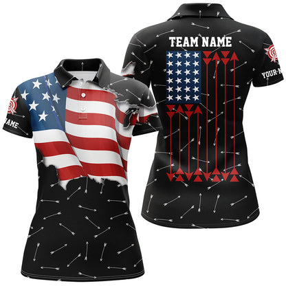 Personalized Patriotic USA Flag Archery Women Polo & Quarter-Zip Shirts Archery Team Uniform Shirts TDM1618