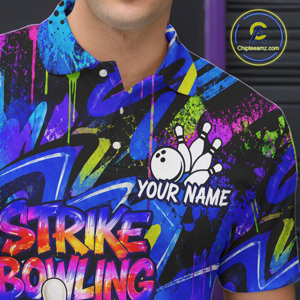 Funny Colorful Graffiti Pattern Bowling Shirts For Men Custom Bowling Team Jersey Polo & 1/4 Zip TDM6528