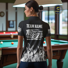 Load image into Gallery viewer, White Black Flaming American Flag Women Billiard Shirt Custom Patriotic Pool Player Billiard Jersey TDM4195
