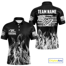 Load image into Gallery viewer, White Black Flaming American Flag Men Billiard Shirt Custom Patriotic Pool Player Billiard Jersey TDM4195