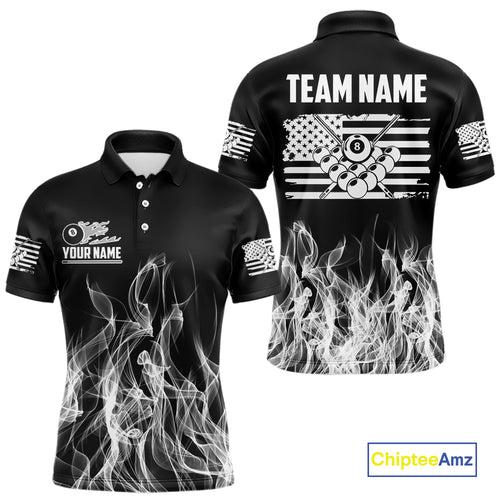White Black Flaming American Flag Men Billiard Shirt Custom Patriotic Pool Player Billiard Jersey TDM4195