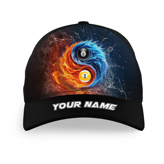 Personalized 8 Ball & 9 Ball Water And Fire Billiard Hats Custom 3D Printed Billiard Baseball Caps TDM2025
