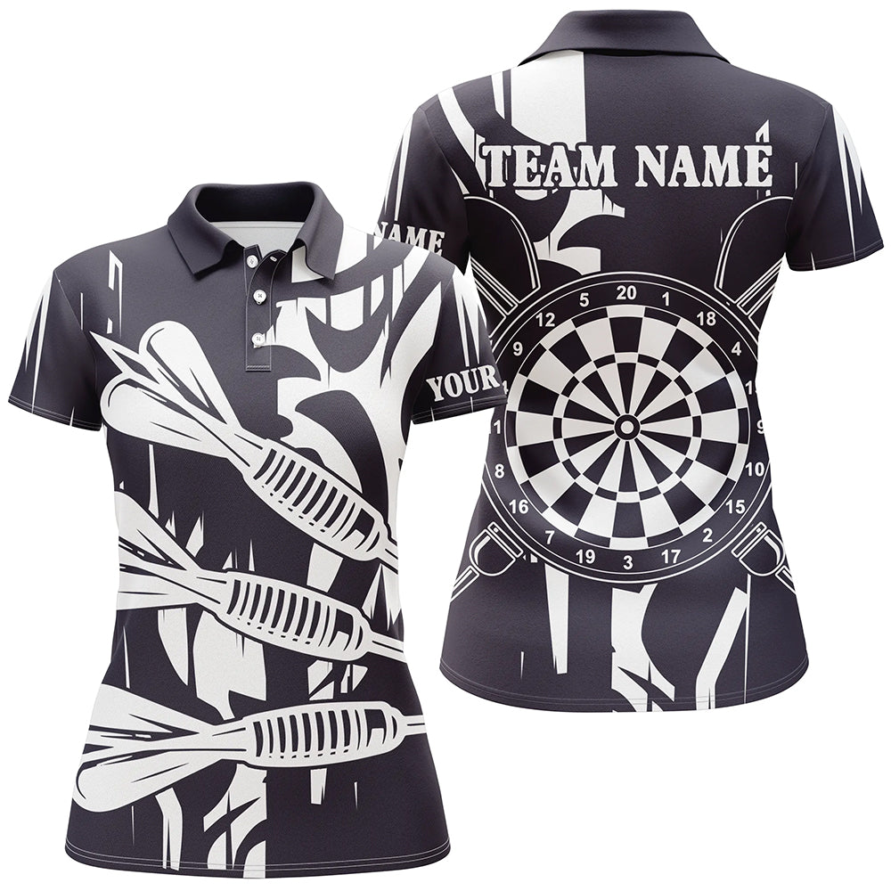 Black White Big Darts Arrow Custom Darts Shirts For Women, Best Darts Tournament Jerseys For Team TDM2506