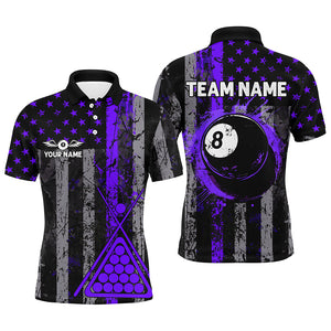 Custom Purple Grunge US Flag Patriotic Men Billiard Shirts, Retro 8 Ball Pool Billiard Team Jersey TDM2752