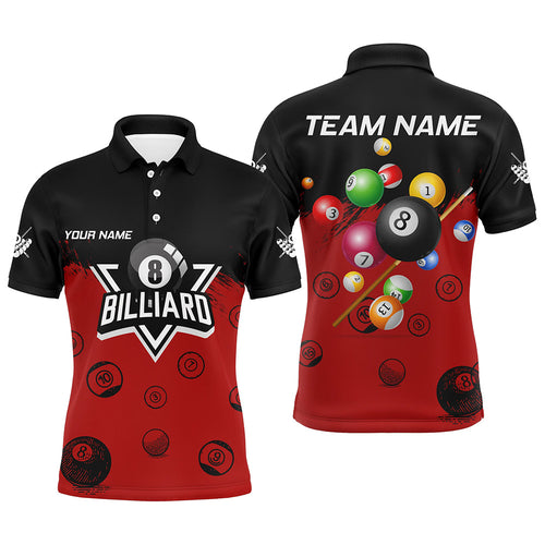 Personalized Black And Red Pool Ball Billiard Shirts For Men, Billiard Team Shirts Billiard Jerseys TDM3237