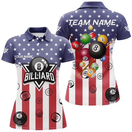 Personalized American Flag Pool Ball Billiard Shirts For Women, Patriotic Billiard Team Shirt Jerseys TDM3238