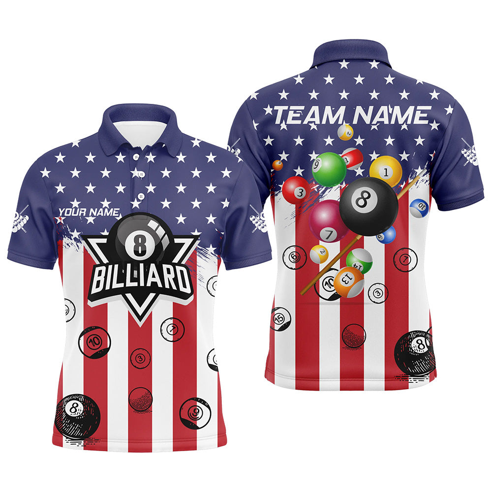 Personalized American Flag Pool Ball Billiard Shirts For Men, Patriotic Billiard Team Shirt Jerseys TDM3238